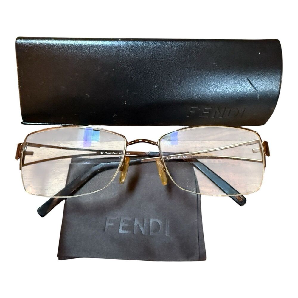 Fendi F612R 210 Eyeglasses Brown Half Rim Rectangular Frames 54-18-135 & Case